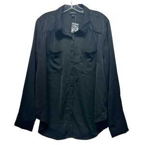 Torrid Womens Size 1 Madison Black Long Sleeve Button Down Blouse Top New